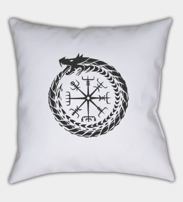 Housse de coussin décoratif brodée du Serpent de Midgard