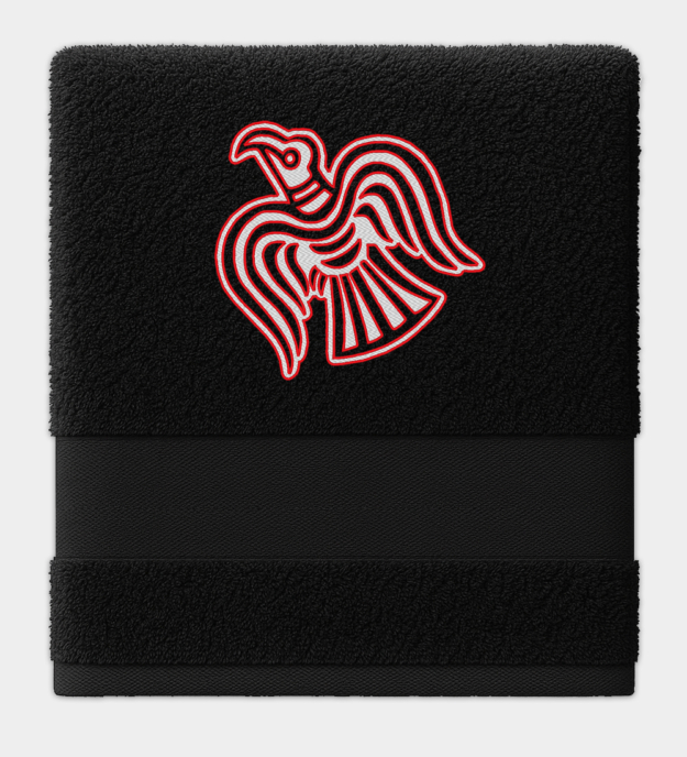 Serviette brodée motif corbeau viking